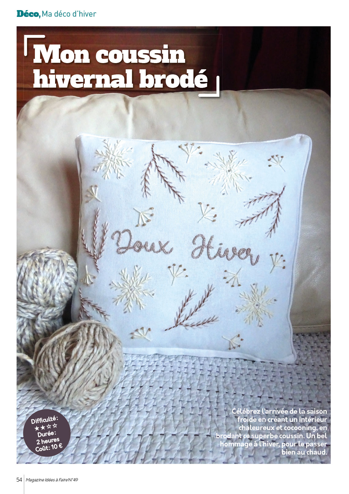 Coussin hivernal brodé (IAF-49)Tuto en PDF